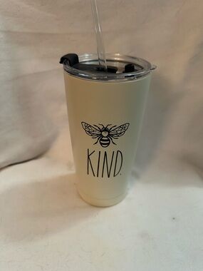 Rae Dunn KIND Bee Stainless Steel Tumbler Cup Insulated Travel Mug  Lid & Straw